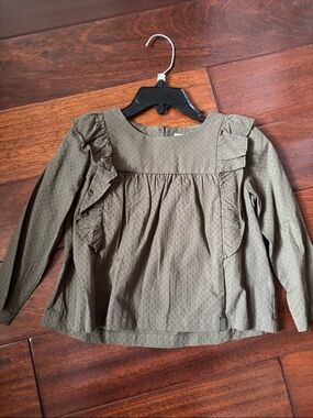 Copper Key Olive Green Ruffle Long Sleeve Blouse